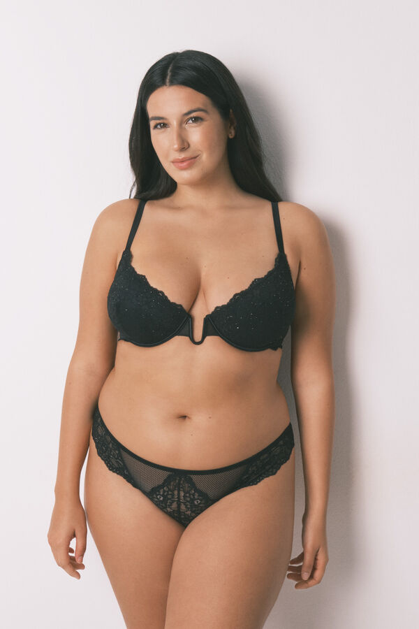Women'secret Cuecas cl&aacute;ssicas renda preta brilho preto