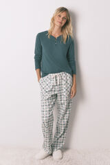 Women'secret Pantal&oacute;n largo franela estampado cuadros verde estampado