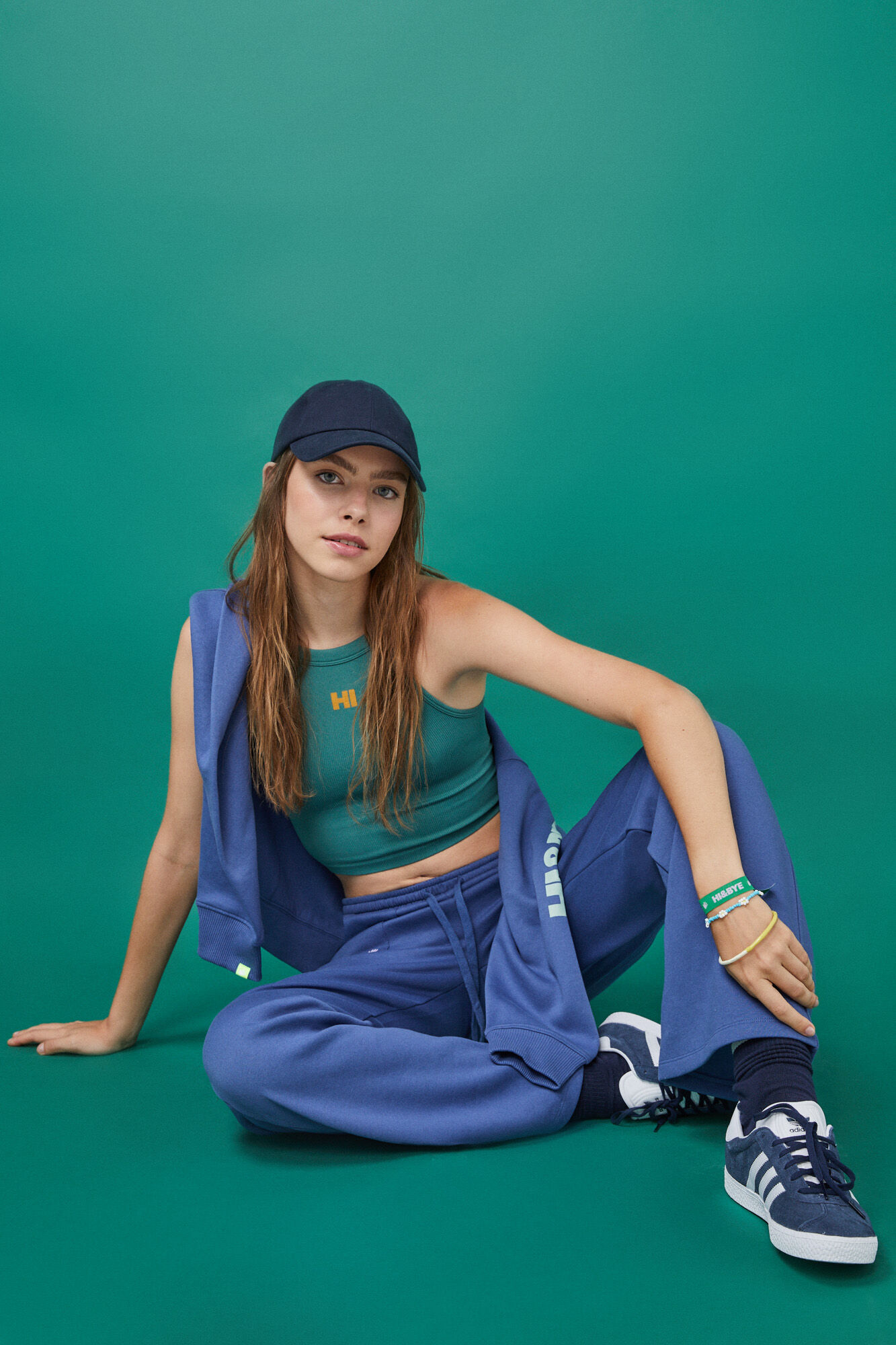 HI&BYE Crop top halter sem costuras azul-marinho