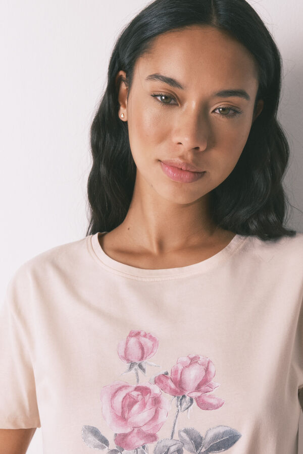 Women'secret Pijama largo 100% algod&oacute;n flores rosa rosa