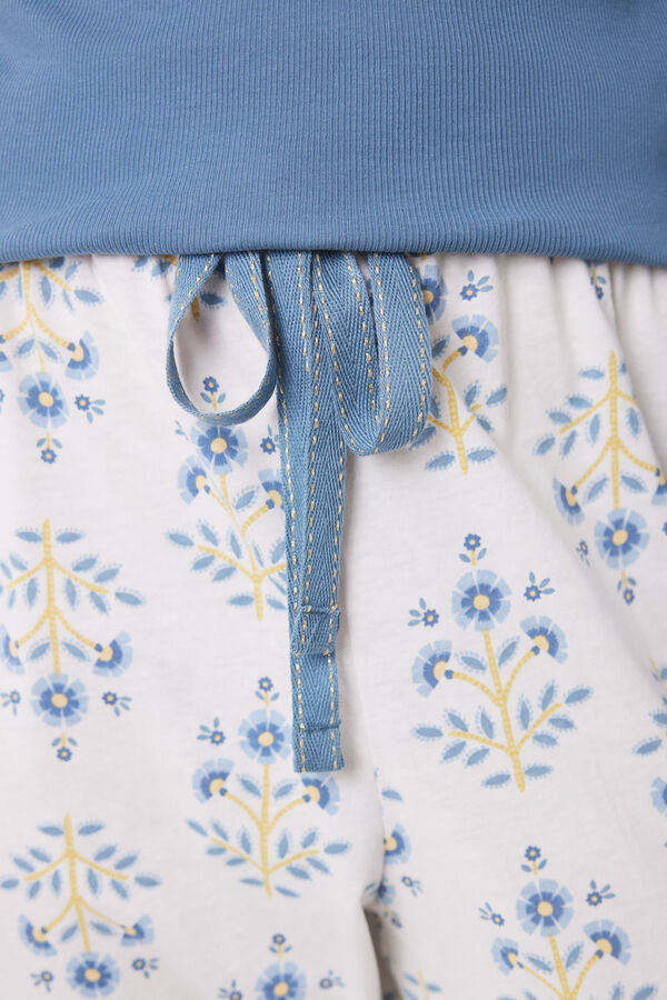 Women'secret Pijama largo algod&oacute;n azul flores azul
