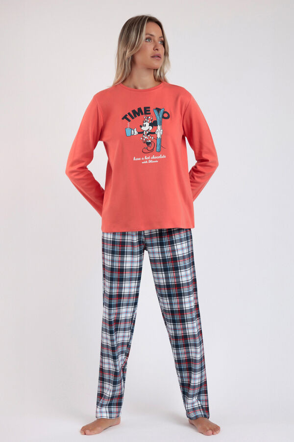 Admas Pijama largo mujer Mickey cuadros rojo