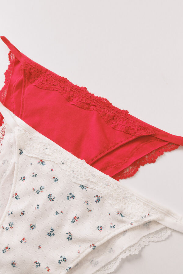 Women'secret Pack 2 bragas brasile&ntilde;as algod&oacute;n rojo y print blanco estampado
