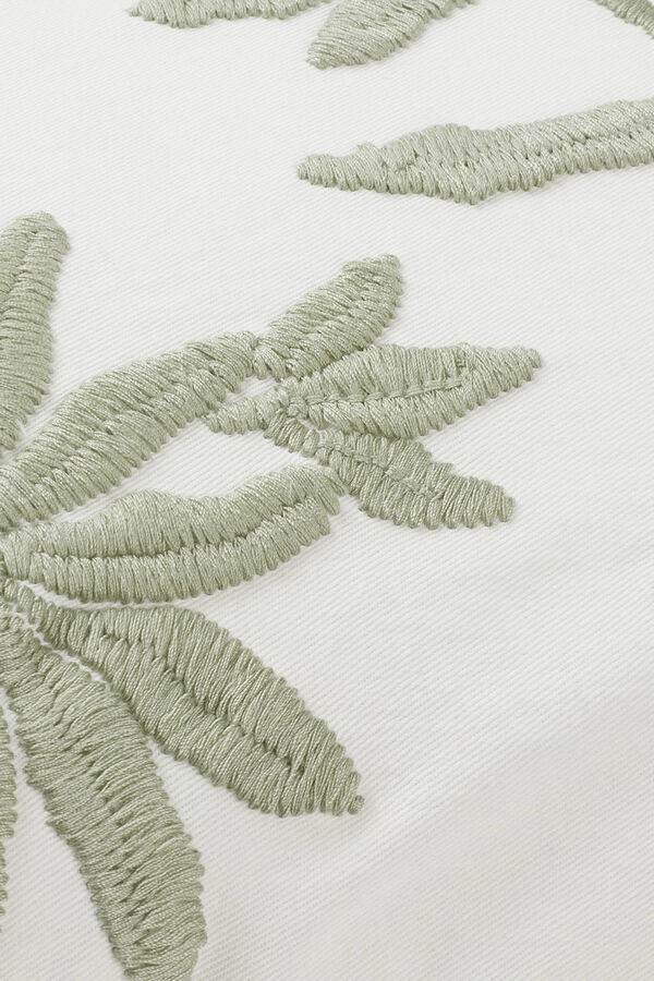 Textura Capa travesseiro algod&atilde;o flores franjas bege