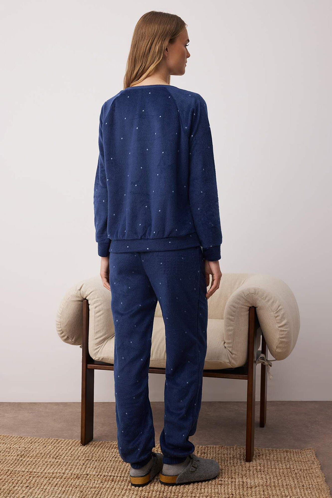 Trendyol Conjunto pijama polar azul lunares&nbsp;