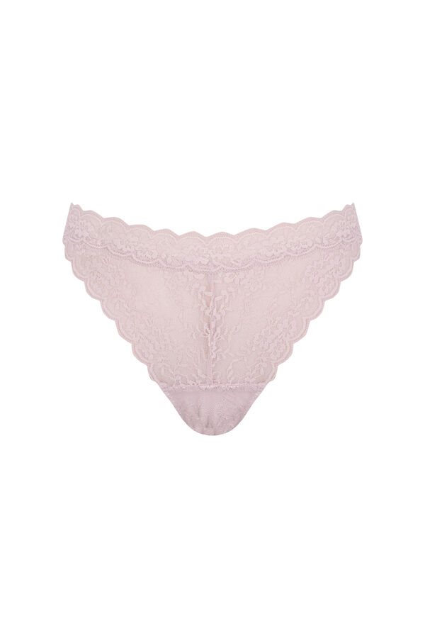 Women'secret Tanga de renda rosa com cintura em V rosa