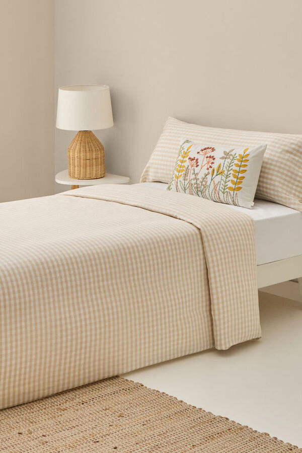 Textura Capa de edredom algodão cetim xadrez xadrez bege