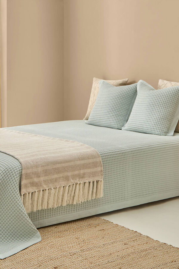 Textura Colcha algod&atilde;o ninho de abelha azul