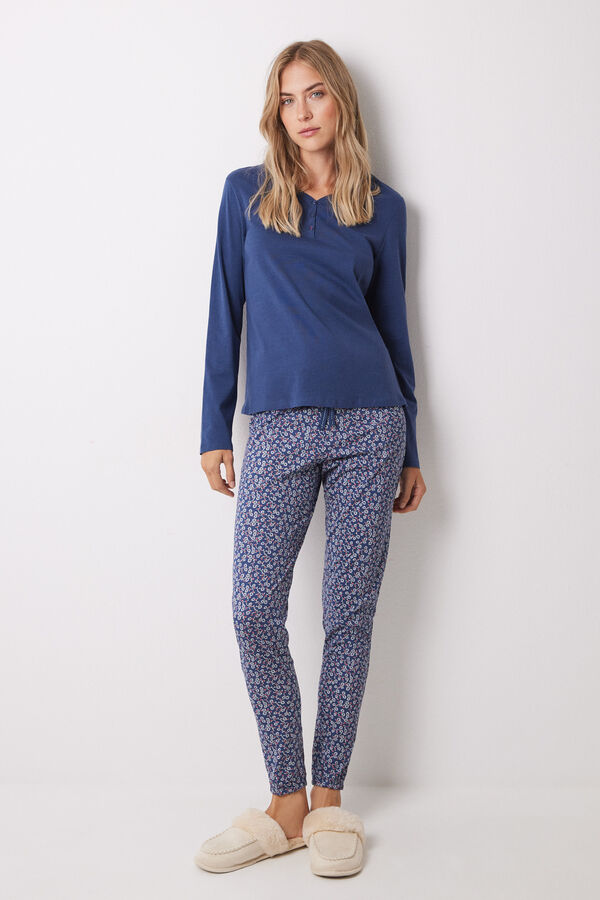 Women'secret Camiseta algod&oacute;n manga larga azul azul