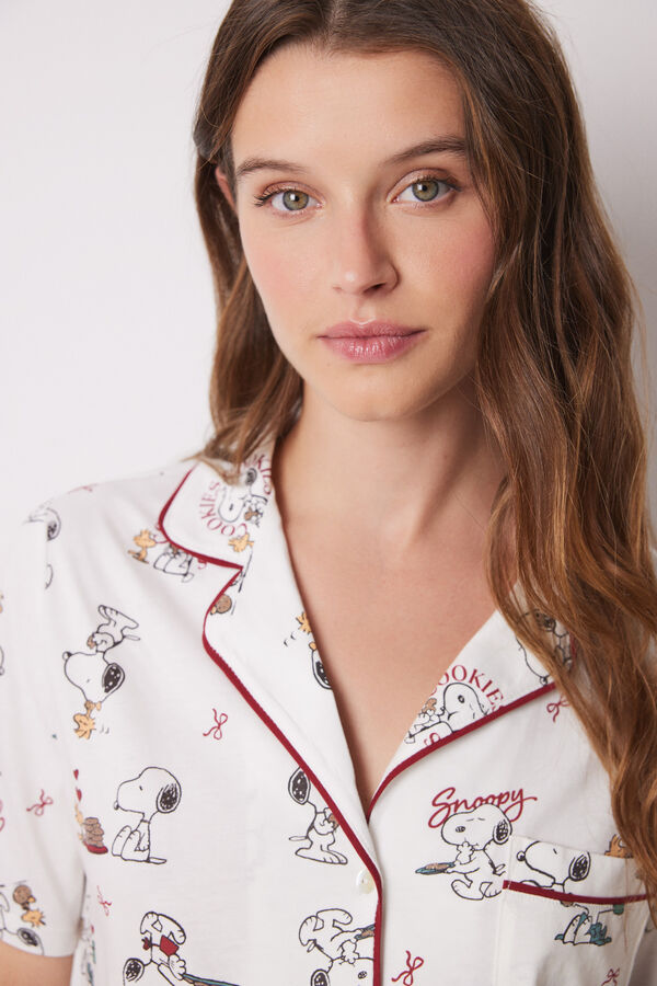 Women'secret Pijama camisero allover Snoopy marfil