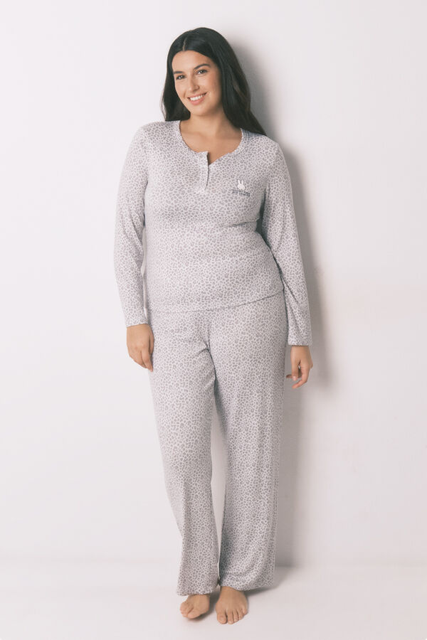 Women'secret Pijama comprido Miffy com estampado animal cinzento