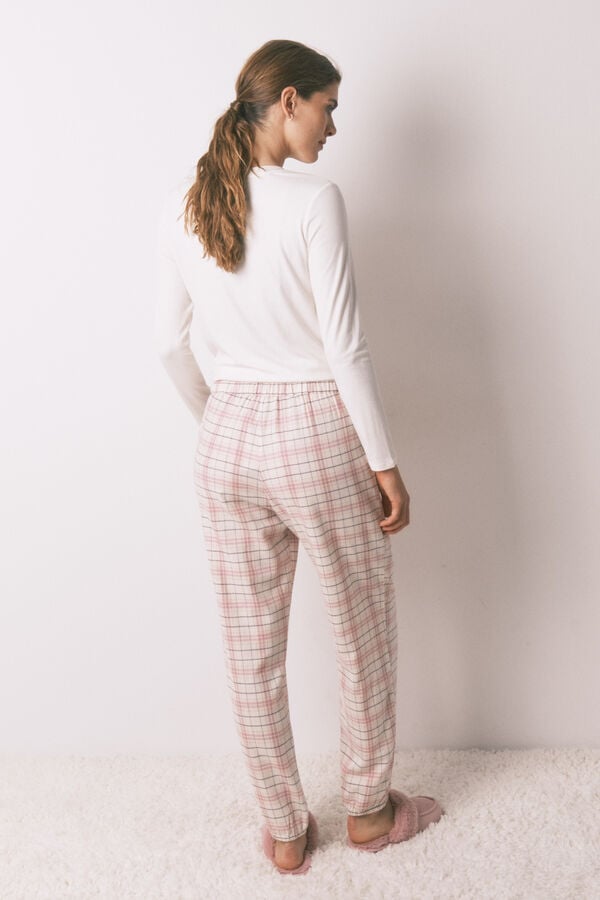Women'secret Pantal&oacute;n largo franela rosa print cuadros rosa