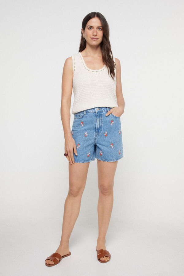 Pieces Short denim estampado floral azul