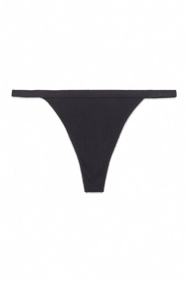 Women'secret Tanga de algod&atilde;o com vazados preto