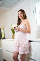 Ohma! Pack pijama de amamentação às riscas de malha rosa