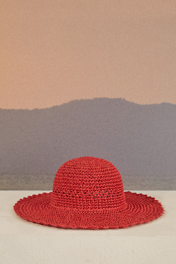 Womensecret Chapéu ráfia cor de tijolo vermelho
