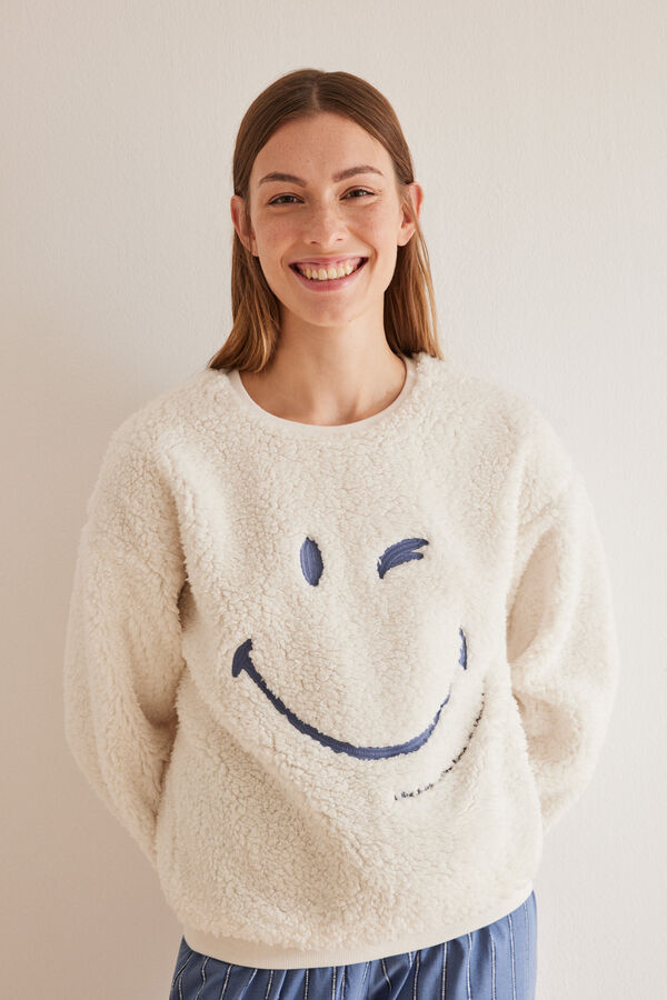 Womensecret Sweatshirt borrego branco SmileyWorld ®  bege