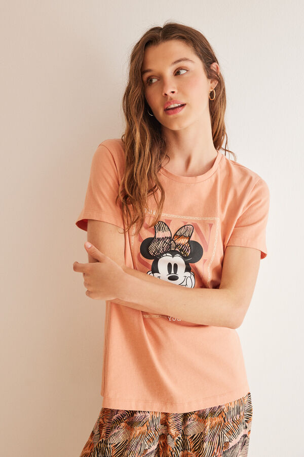 Women'secret Pijama largo 100% algod&oacute;n ocre Minnie naranja