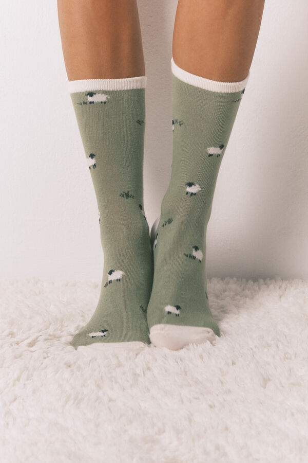 Women'secret Pack 6 calcetines largos algod&oacute;n ovejas   estampado