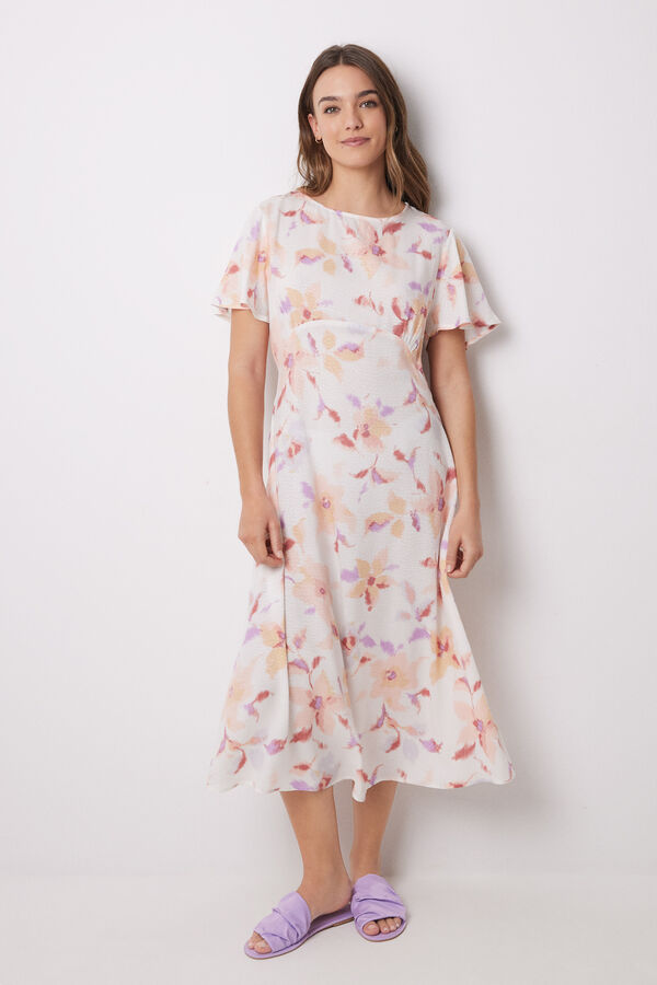 Women'secret Vestido midi viscosa print flores blanco