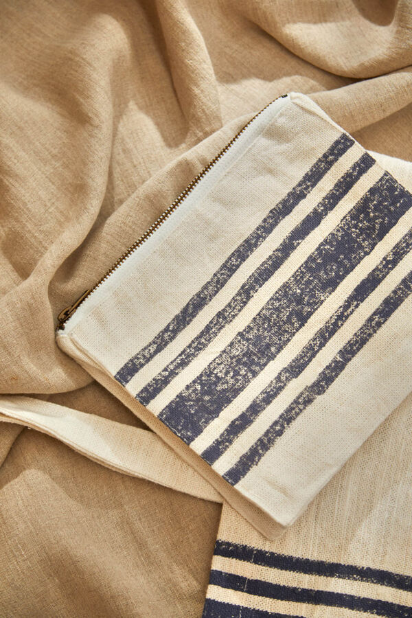 Calma House Neceser de lino estampado a rayas azules Lili azul