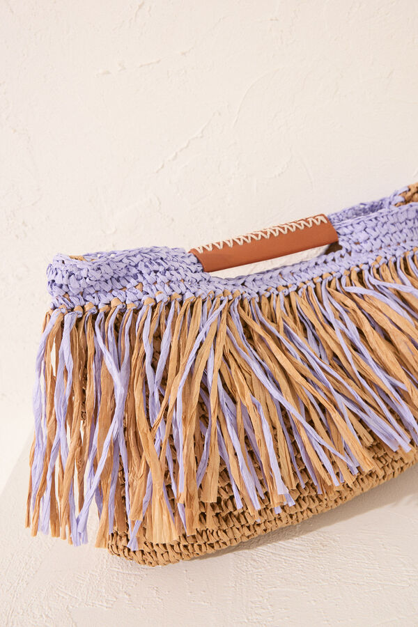 Women'secret Bolso mediano rafia flecos azul