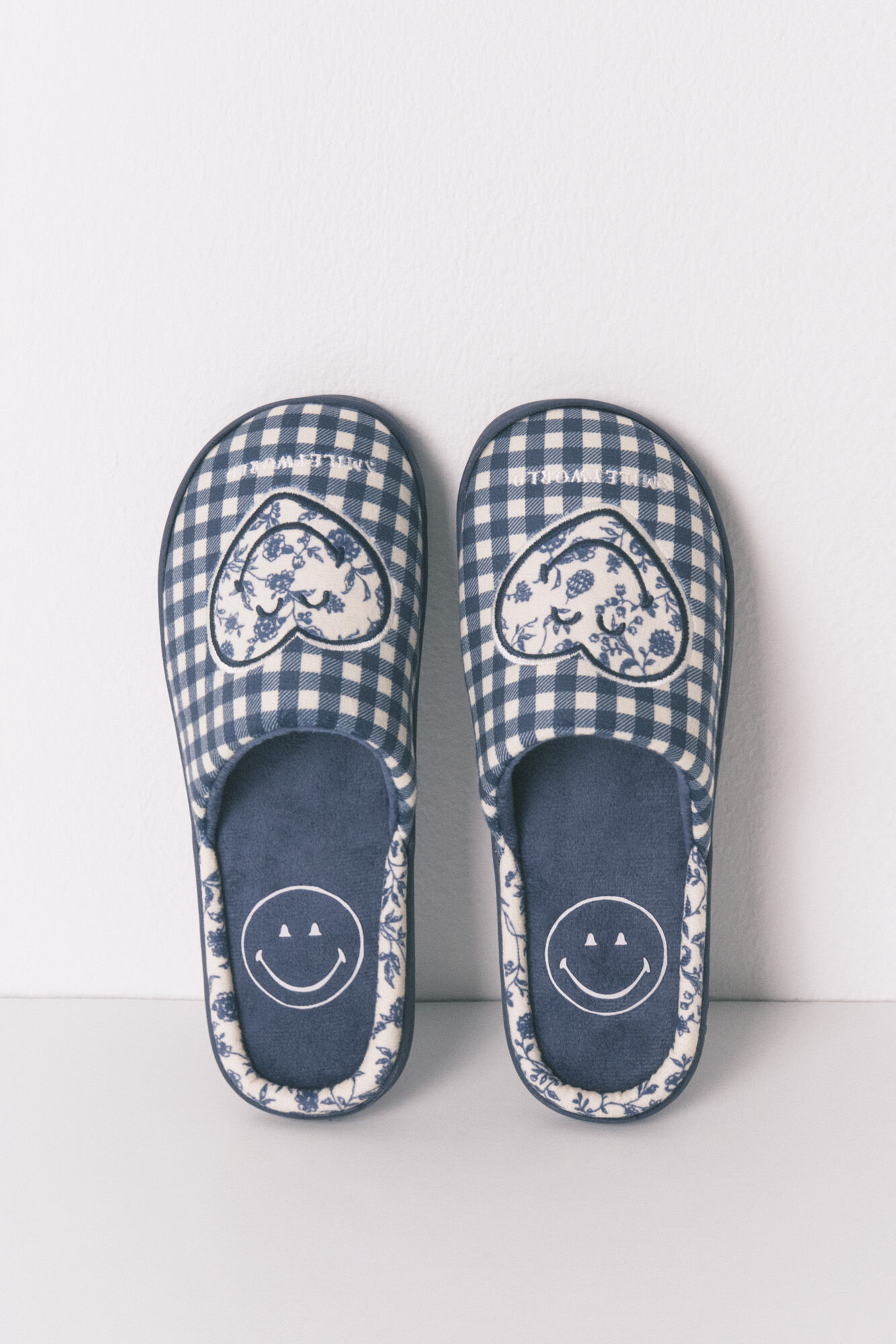 Women'secret Chinelos de casa SmileyWorld&reg; com padr&atilde;o vichy azul
