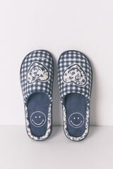 Women'secret Chinelos de casa SmileyWorld&reg; com padr&atilde;o vichy azul azul
