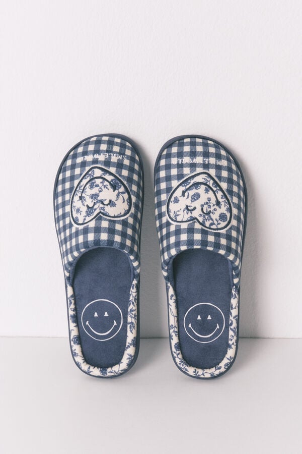 Women'secret Chinelos de casa SmileyWorld&reg; com padr&atilde;o vichy azul azul