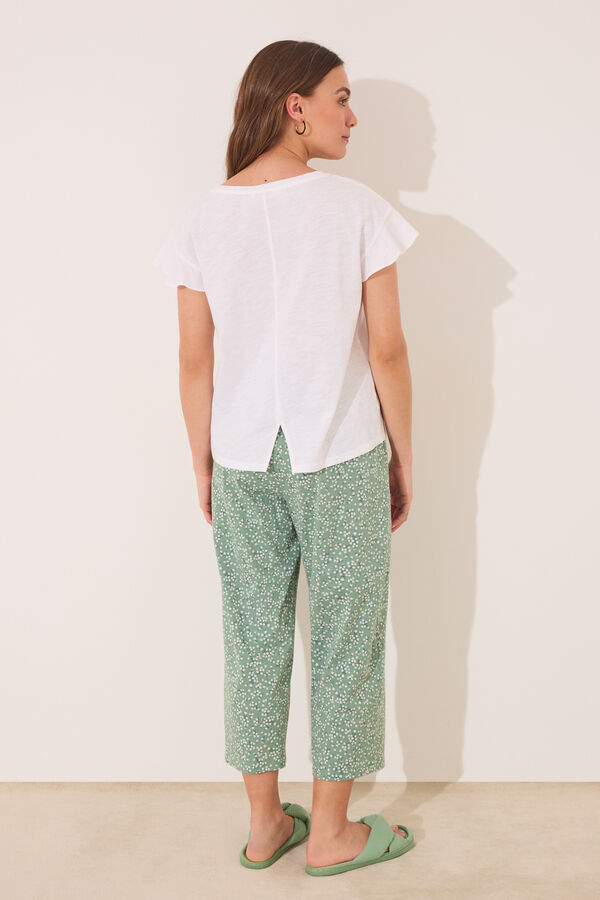 Women'secret Pijama Capri 100% algodão branco e verde bege