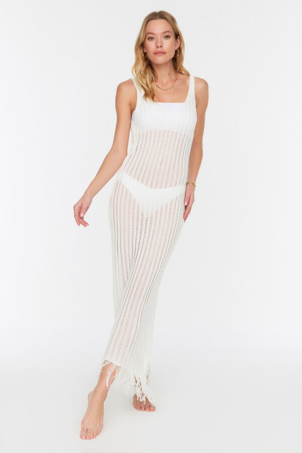 Trendyol Vestido midi de malha sem mangas bege