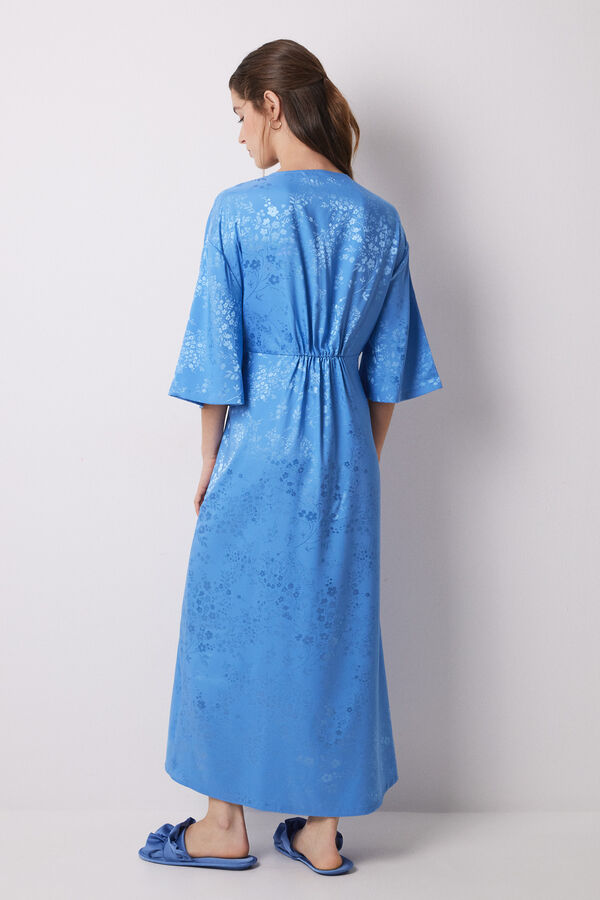 Women'secret Vestido caft&aacute;n sat&eacute;n jacquard azul estampado