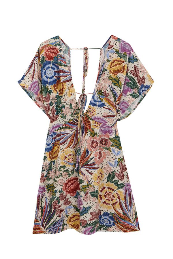 Women'secret Vestido corto estampado tropical blanco