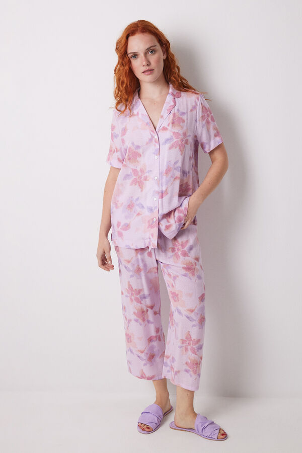 Women'secret Pijama camisa floral capri viscose rosa