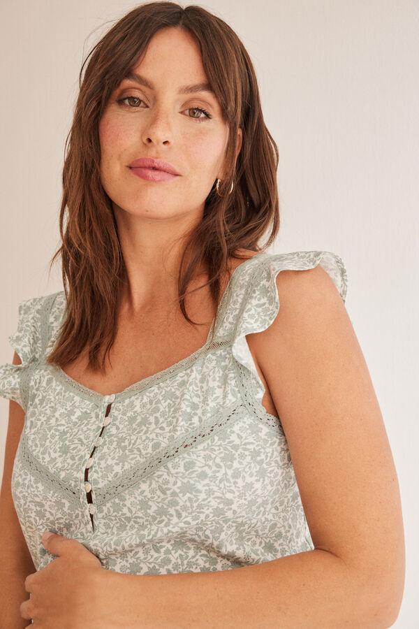 Women'secret Camis&oacute;n "maternity" algod&oacute;n flores tirante volante verde