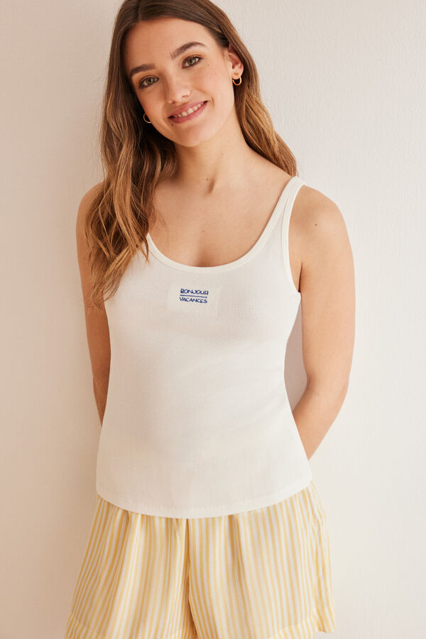 Women'secret Pijama al&ccedil;as cal&ccedil;&otilde;es riscas marfim bege