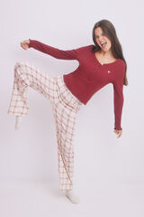 HI&BYE Pijama largo crudo cuadros rojo