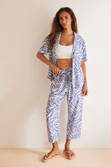 Women'secret Pijama camisero Capri cebra azul estampado