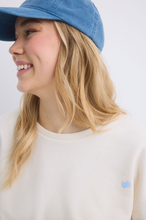 HI&BYE Sweatshirt de pel&uacute;cia em algod&atilde;o marfim bege