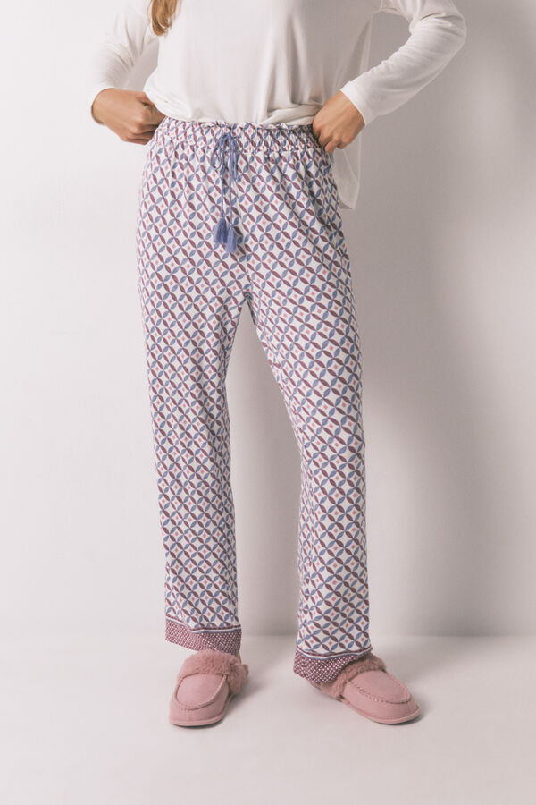 Women'secret Pantal&oacute;n largo ancho punto suave azul estampado