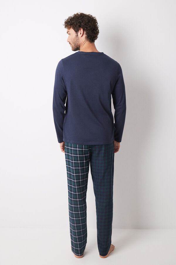Women'secret Pijama largo hombre 100% algod&oacute;n cuadros azul