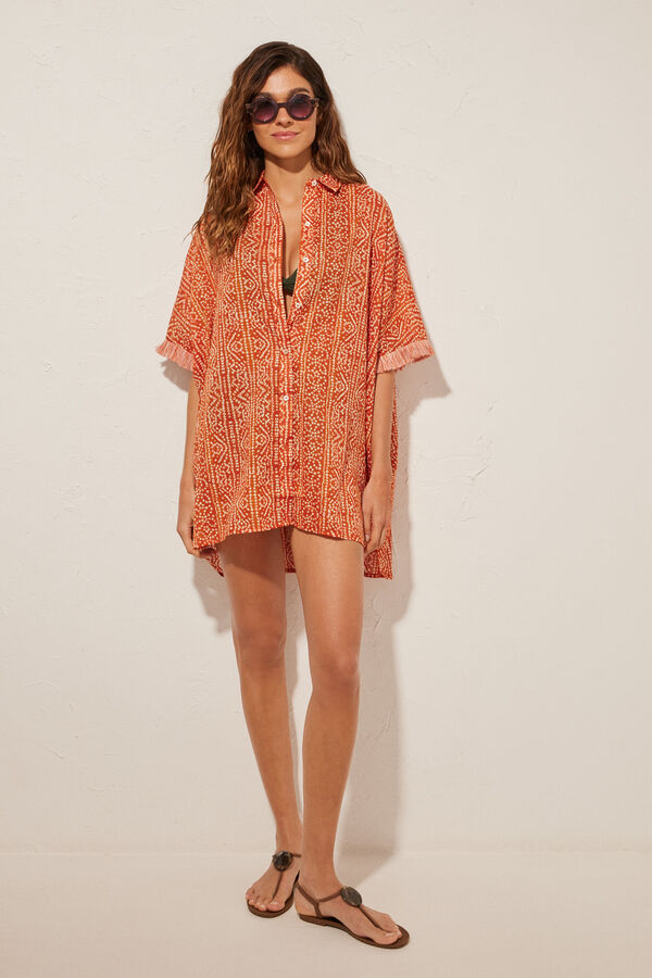 Women'secret Camisola praia impressa geom&eacute;trica castanho