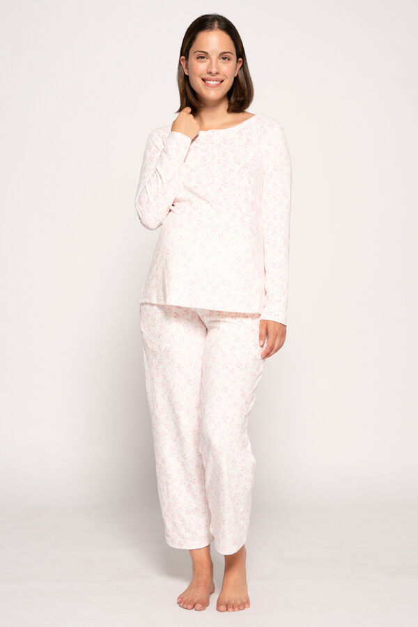 Womensecret Pijama de velour com flores maternity branco