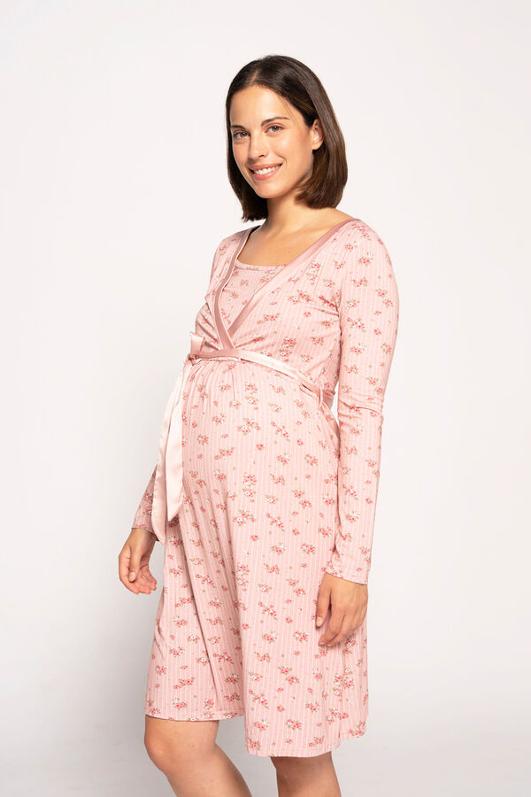 Womensecret Camisa de dormir amamentação manga comprida com riscas e flores rosa