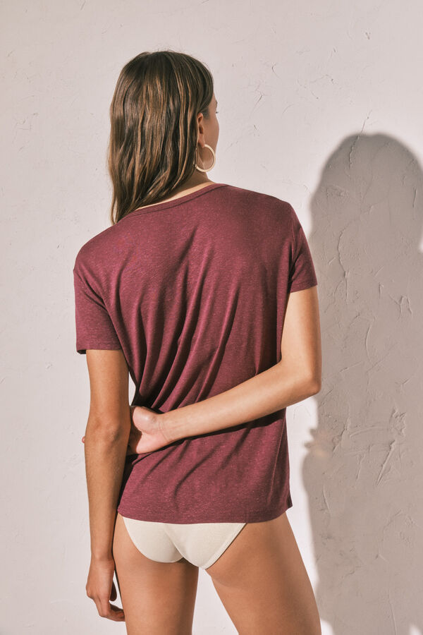 Women'secret T-shirt de manga curta em linho e viscose gren&aacute; estampado