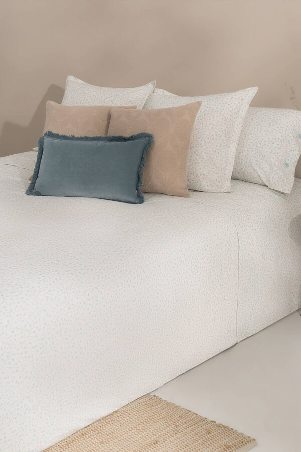 Textura S&aacute;bana algod&oacute;n percal flores. Cama 180-200cm. turquesa