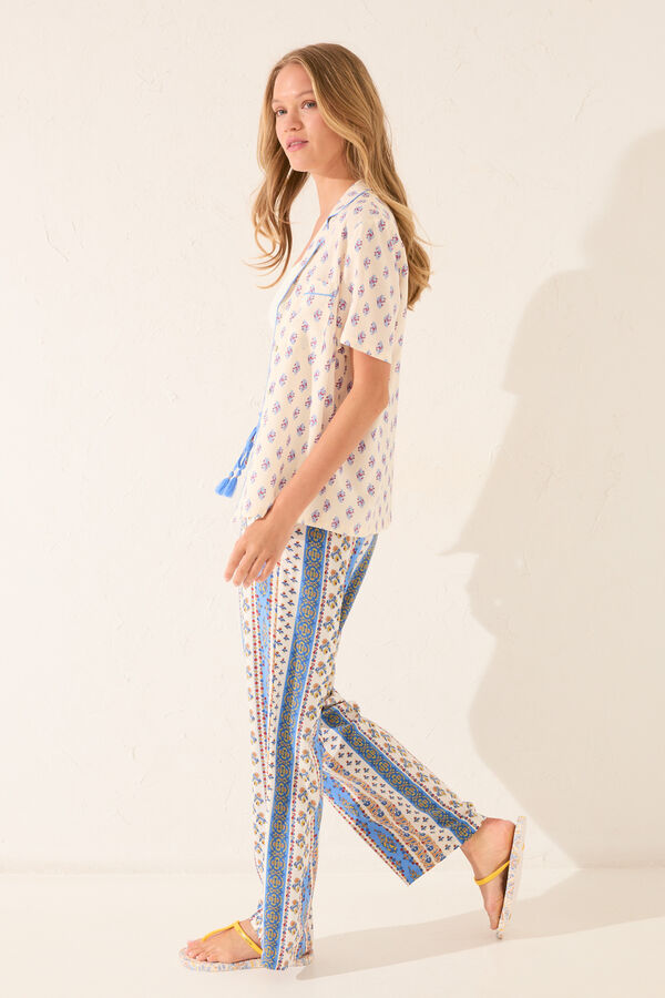 Women'secret Pantalón largo viscosa cenefas multicolor estampado