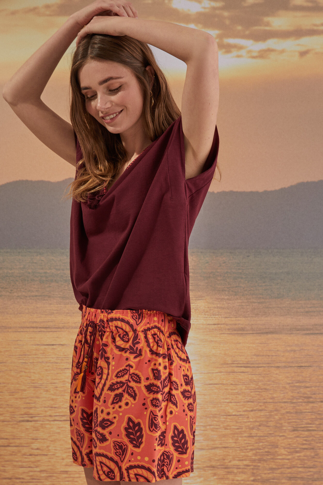 Women'secret Pantal&oacute;n corto estampado naranja