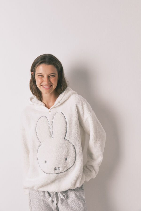 Women'secret Pijama comprido longo de polar com estampado animal da Miffy branco