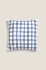 Textura Capa de almofada de algodão xadrez azul